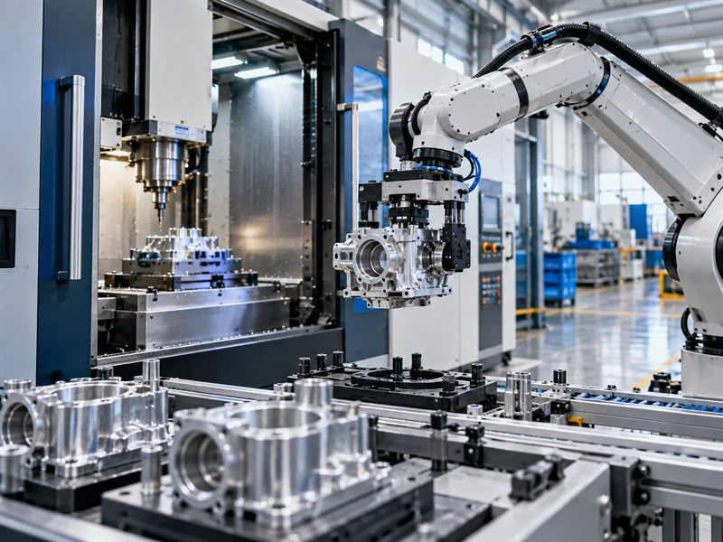 Robotic arm and precision machining equipment in an industrial factory